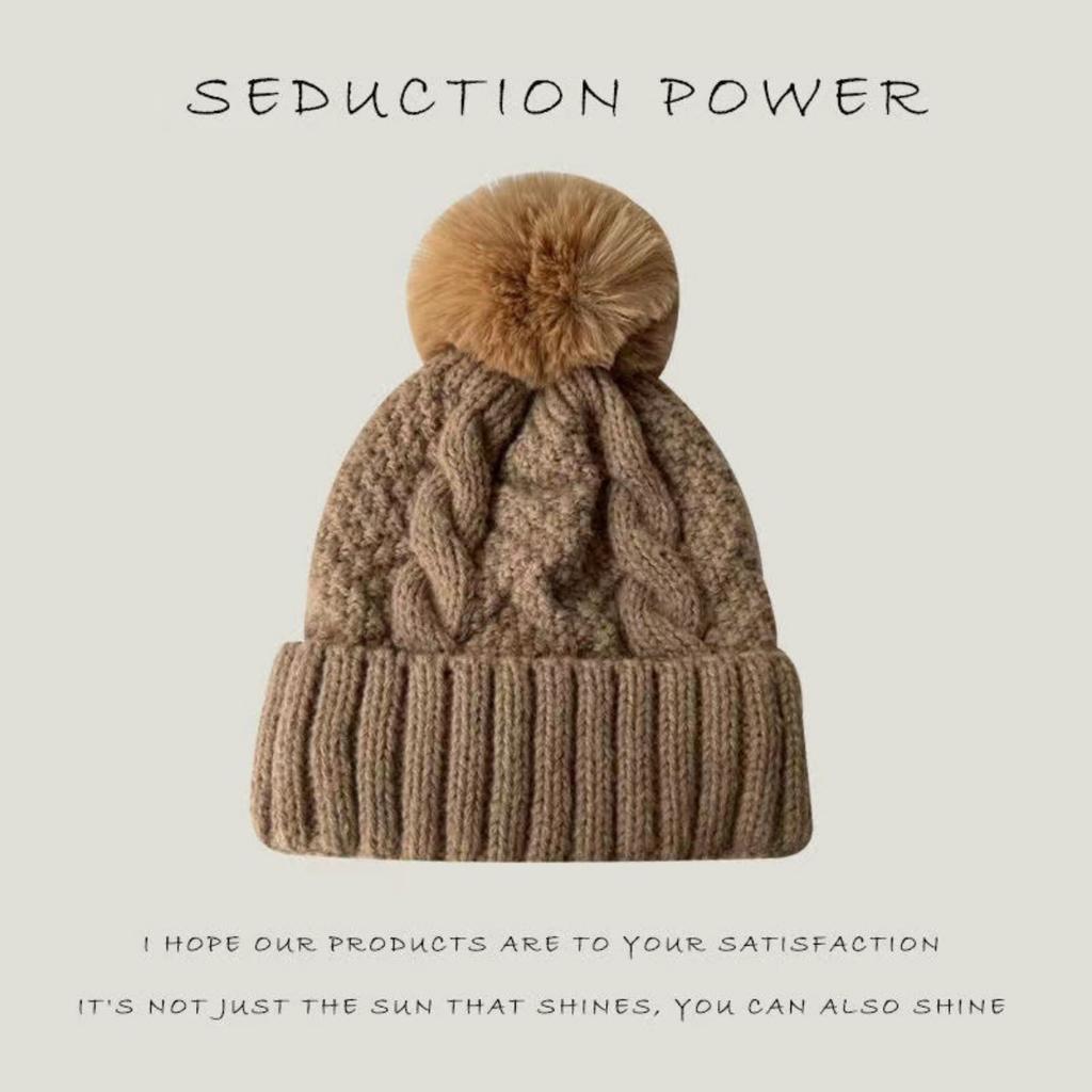 Warm Hat, Knitted Hat, Women's Hat, Large Wool Ball, Woolen Hat, Plush Hat, Thick Hat, Outdoor Hat