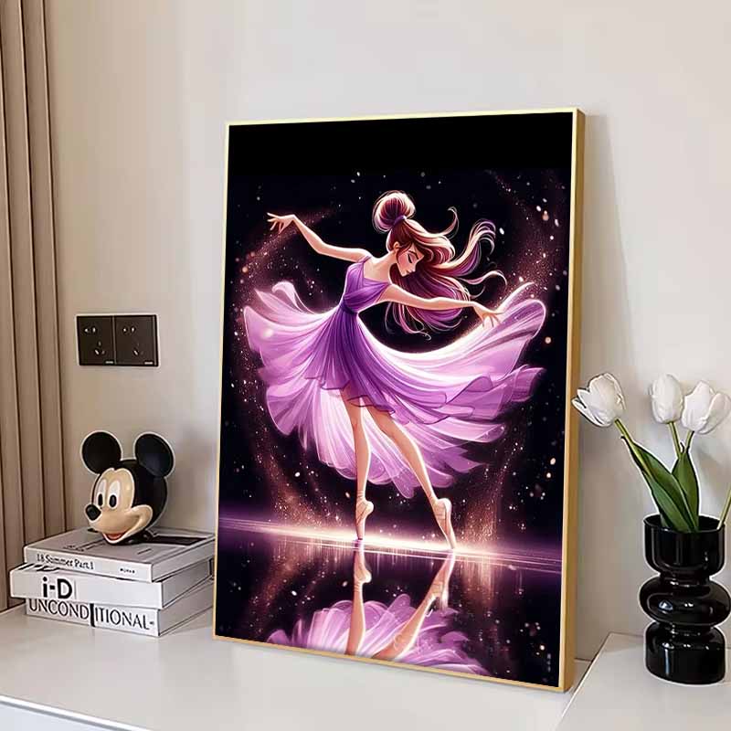 Disney Diamond Painting Purple Dreamy Ballerina Healing Illustration, 5D Diamond Painting Art Embroidery Cross Stitch Room Decoration