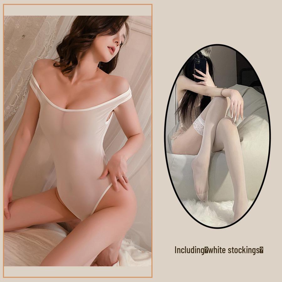 Jin Xiao Transparent Japanese Lingerie: Passionate Open-Crotch One-Piece Leotard Swimsuit.