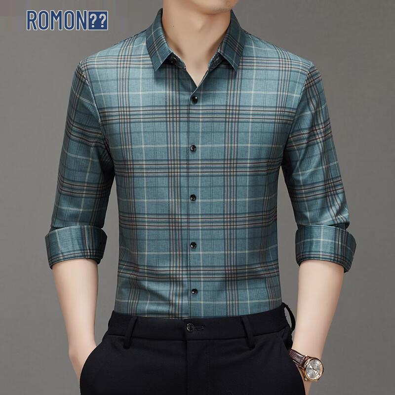 ROMON Men s Casual Plaid Long-Sleeve Shirt 4XL
