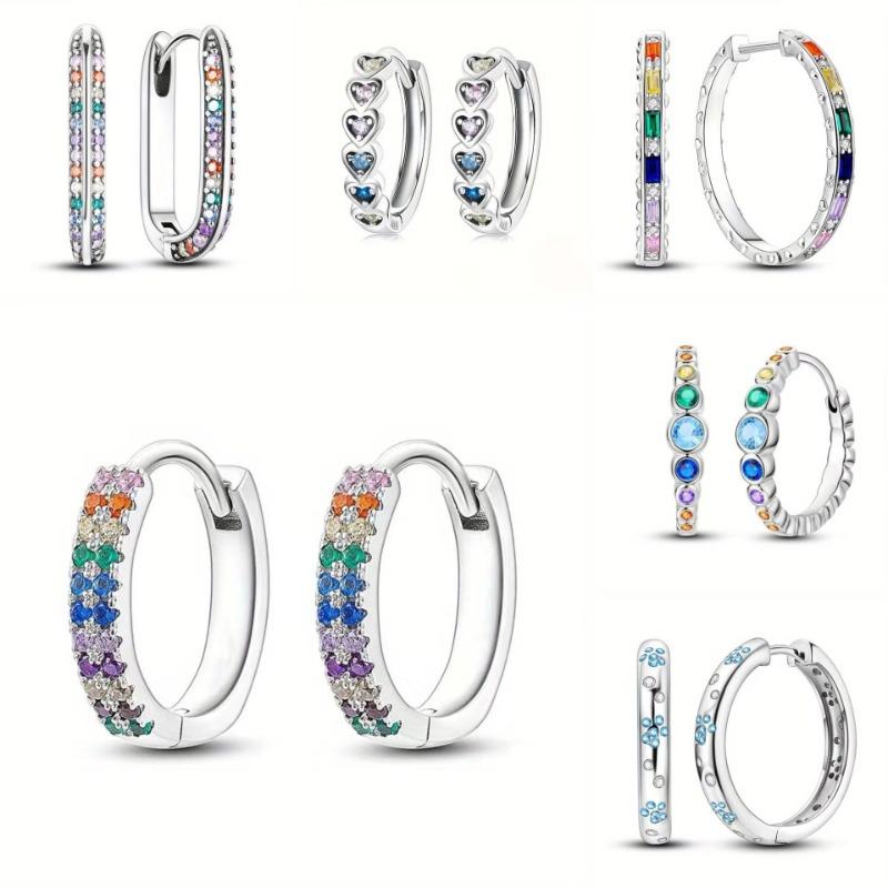 Simple Fashion Women's Earrings Geometric Color Inlaid with Zircon Personalized Trend Niche Light Luxury High-end Trend Party