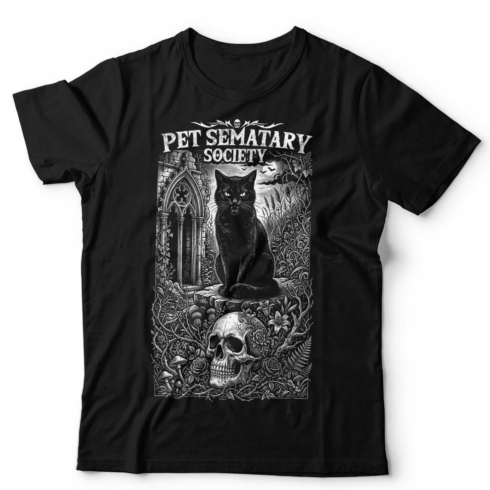 Black Cat Skull Gothic T-Shirt Horror Halloween Pet Sematary Graphic Tee S