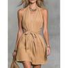 Sommer Neues Sexy Ausschnitt V-Ausschnitt Damen Figurbetontes Kleid mit Modischer Taille Kordelzug Einfarbige Lässige Urlaubsbekleidung Damen