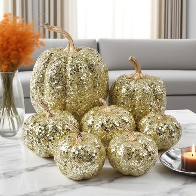 7pcs Artificial Pumpkins Sets Ornament Fake Simulation Pumpkins Halloween Thanksgiving Party Props Home Decoration