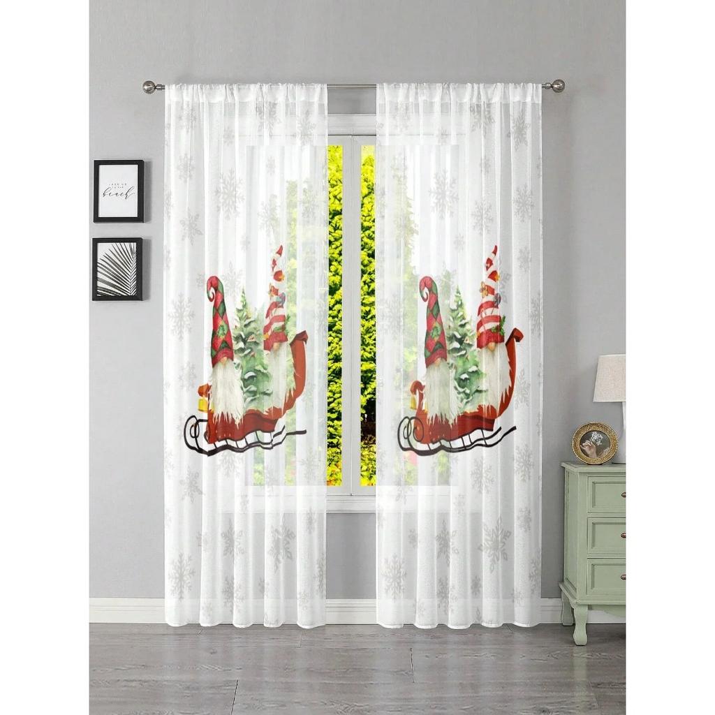 Modern Christmas Silver Decoration With Stars and Snowflakes Curtains for Living Room Bedroom Curtain Home Decor With Hooks