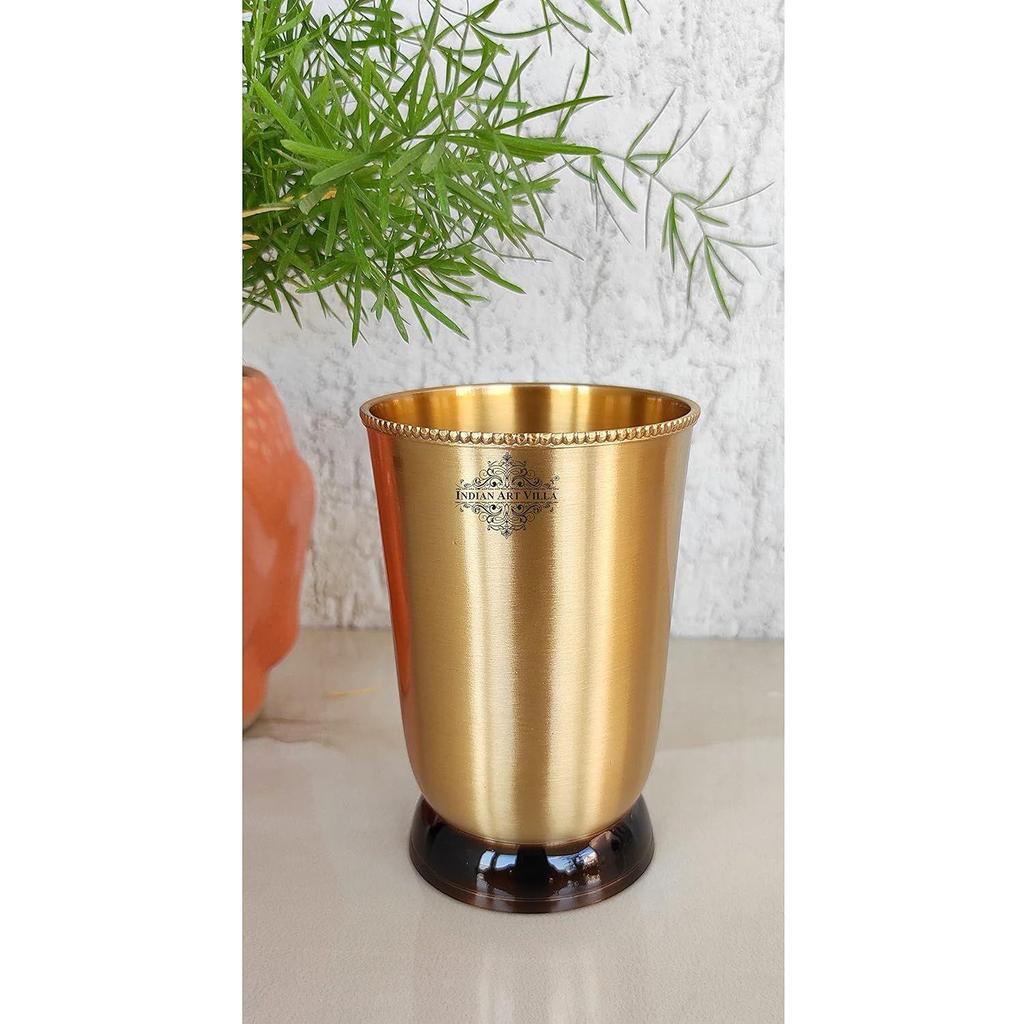 Pure Brass Matt Finish Glass/Tumbler with Black Bottom, Serveware & Drinkware, Ayurveda Healing, Volume-270 ML, 2 Piece
