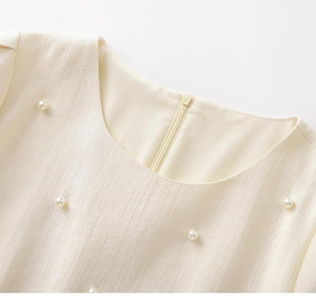 Elegant French Beaded Ruffle Hem Patchwork Gauze Dress for Women - Summer New Arrival