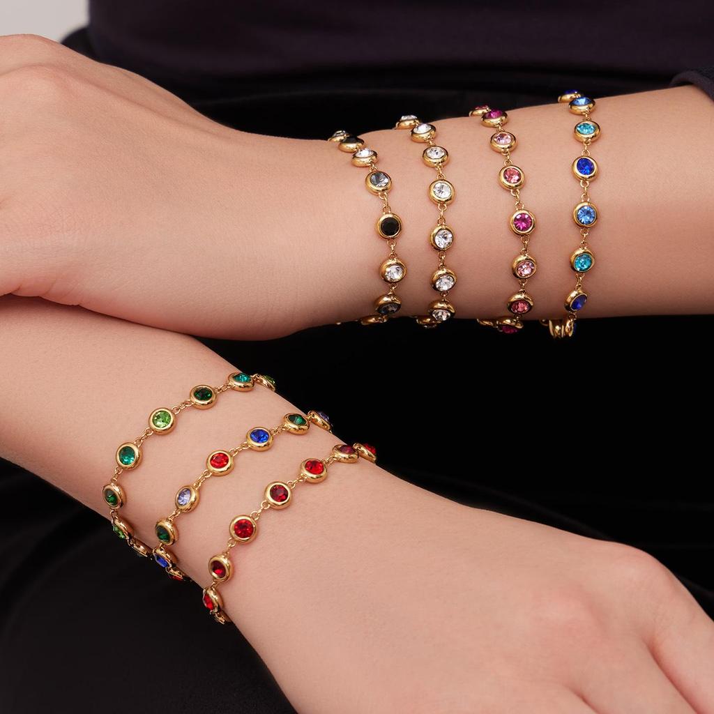 Elegantes Armband- und Halskettenset aus 5A-Zirkonia-Edelstahl mit farbigen Diamantquasten-Ohrringen