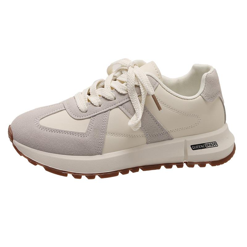 2025 spring new women's shoes waffle gump sports shoes color matching round head platform casual dad shoes German training shoes tide