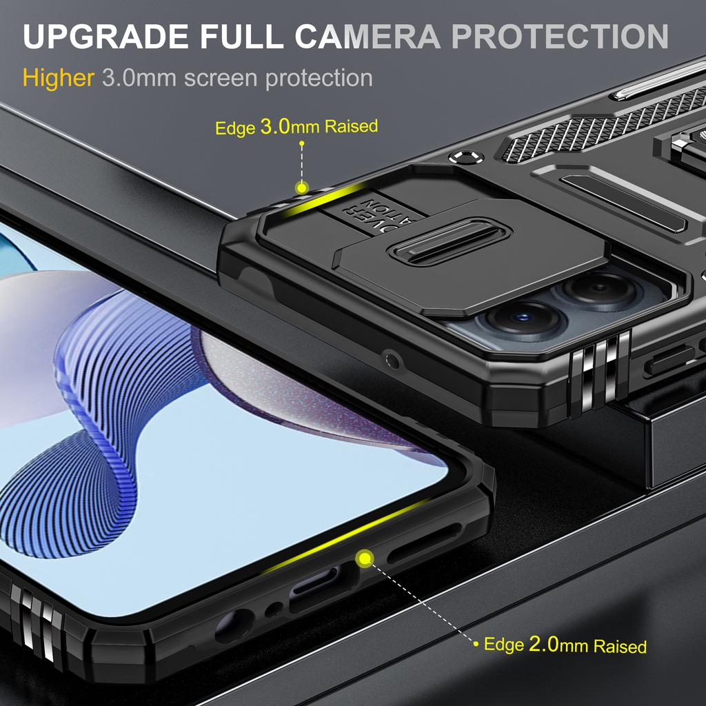For Motorola Moto G53 5G Armor Series Slide Lens Protection Phone Case PC+TPU Kickstand Cover