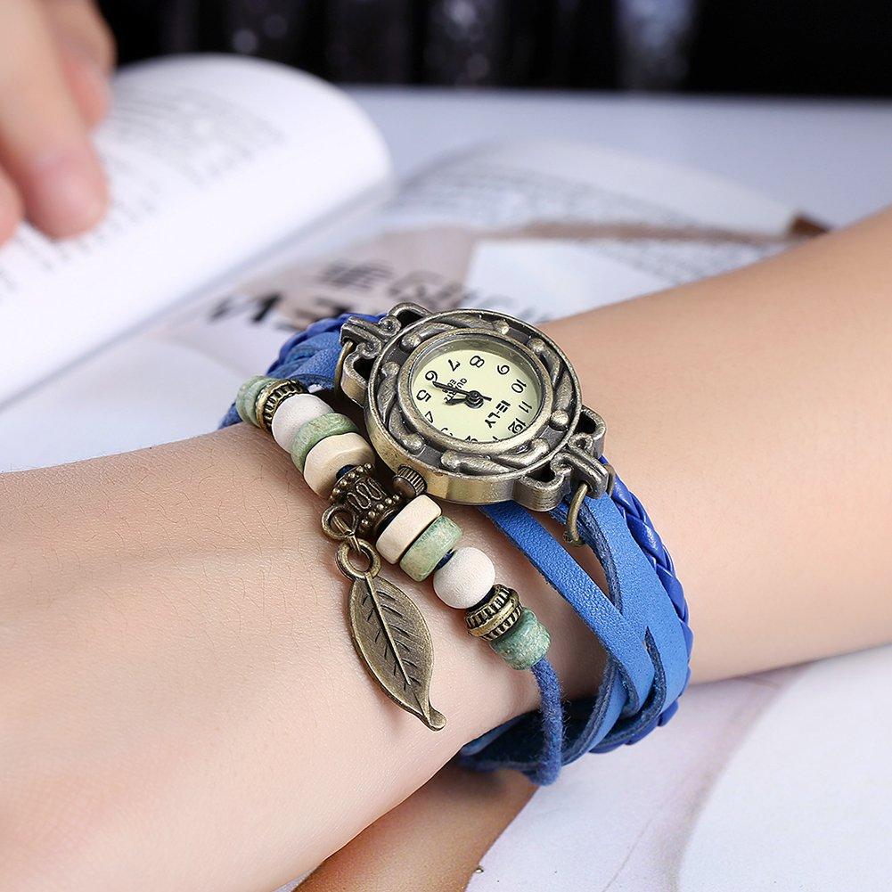 Jewelry Brand Popular Bracelet Retro Leather Genuine Leather Bracelet Watch Braided Handmade Color Orange Retro Leaf Plant Leaf Bracelet Watch Men's
