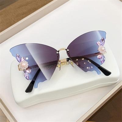 Roztomilé brýle Streetwear Diamantové brýle Křišťálové motýlí sluneční brýle Bezrámečkové sluneční brýle Stínidla