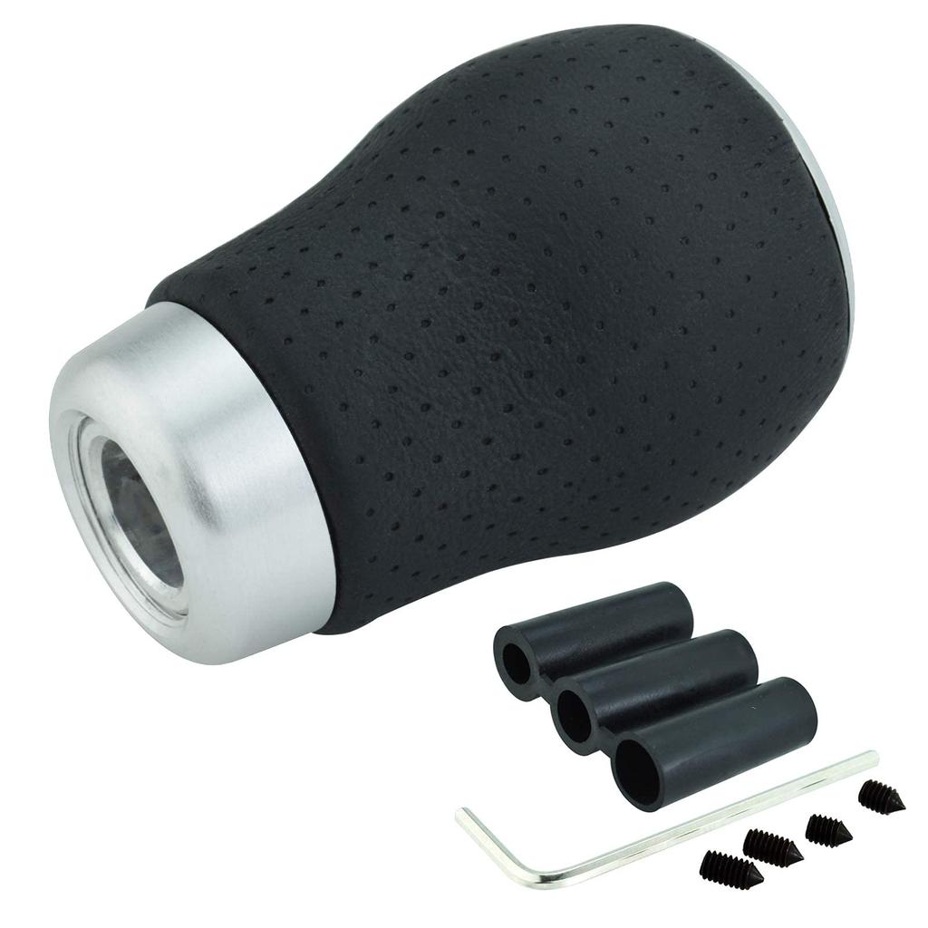 Lunsom Leather Car Gear Shift Knob for General Auto Manual Vehicles 5-Speed (Red Stitching)