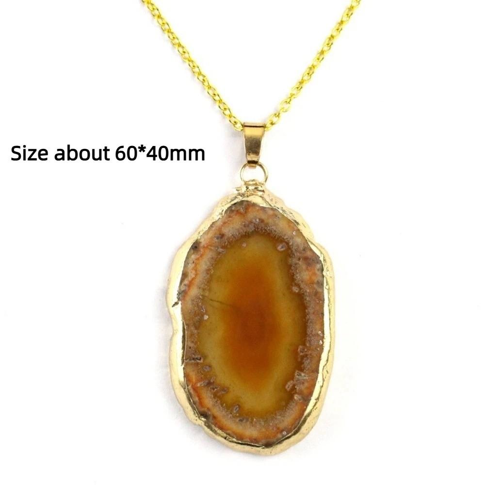 60*40mm Druzy Agate Pendant Handmade Polished Crystal Slice Irregular Agate Geode  Gift Giving