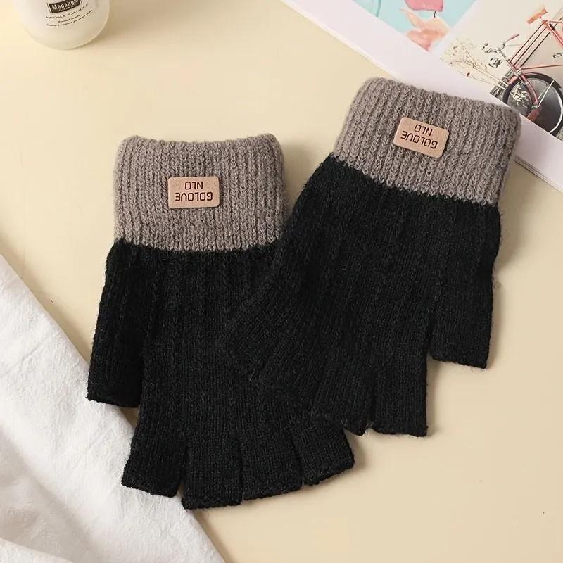 

Thickened And Warm Wool Gloves, Touchscreen Knitted Gloves, Half-finger Gloves One Size чорний