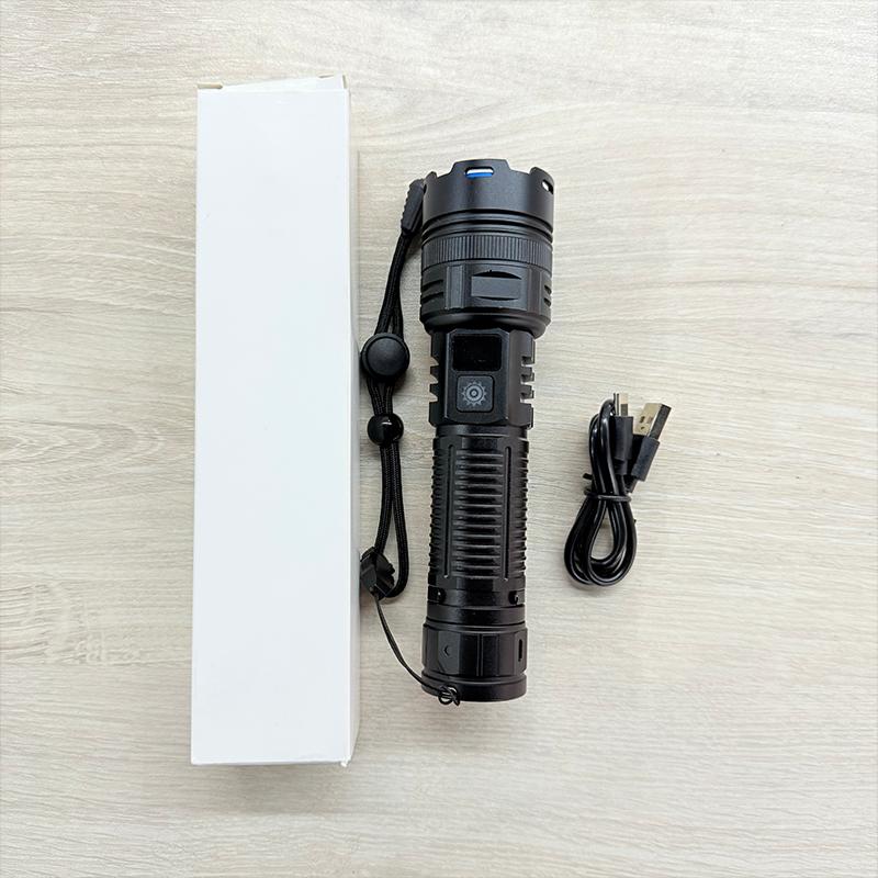 Powerful Spotlight Long Range LED Flashlight Type-C Charging Output Zoom Aluminum Alloy LED Torch For Camping hunting Lamp