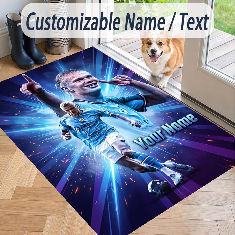 Custom Text Printed Rug Erling Haaland Non Slip Floor Carpet For Home Room Decor