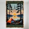 Vintage Forest Camping Metal Tin Sign, And Into The Forest I Go Sunset Lake Pine Trees Tent Campfire Design, Home Bar Man Cave C