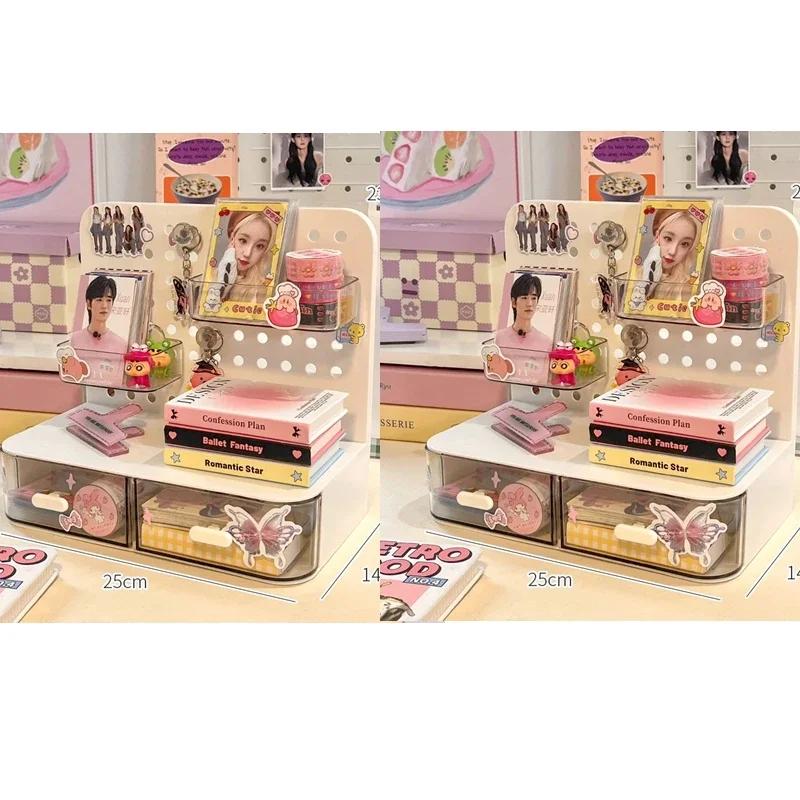 Kawaii Hook Drawer Hole-board Card Stand, Desktop Idol Storage Box, Desk Stationery Organization Rack, Small Display Organizer