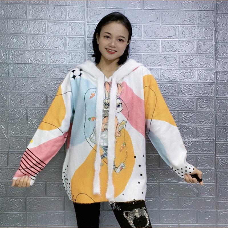 2023 Women's Plush Faux Mink Sweater: Loose, Rhinestone-Embellished, Versatile Plus Size Top for Autumn/Winter