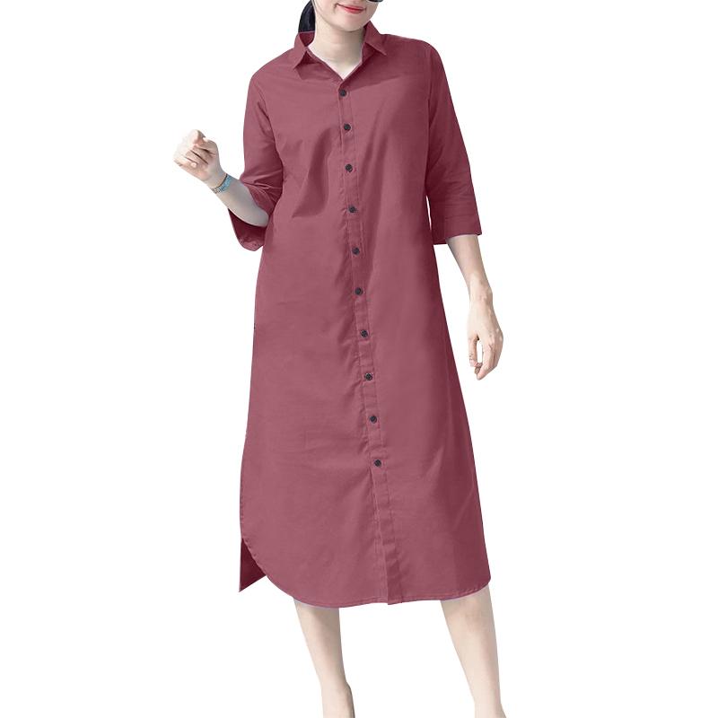 ZANZEA Women Casual Turn Down Collar Loose Half Sleeve Long Dress