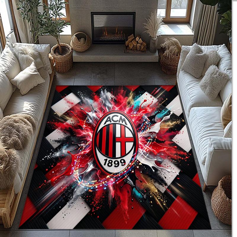 Tappeto in Flanella Stampato AC Milan Antiscivolo Morbido Poliestere Tappeto per Pavimento Tappetino Decorativo da Interno per Camera da Letto Soggiorno Divano Sala Giochi Decorazione Casa