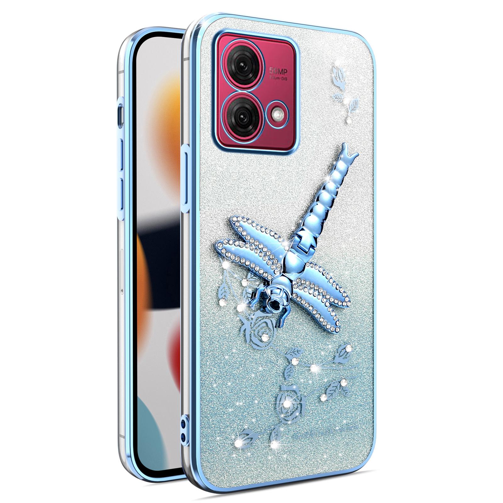 

KADEM For Motorola Moto G84 5G Case Dragonfly Kickstand TPU Flowers Glitter Phone Cover Blue