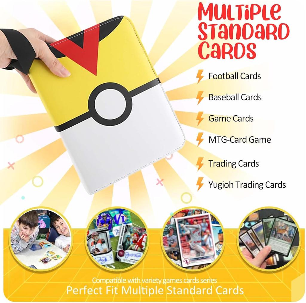 Card Binder 4 Pocket, Trading Card Holder Fits 400 Cards With 50 Removable Sleeves, Portable Collection Card Ablum, Game Card Case book With Zipper