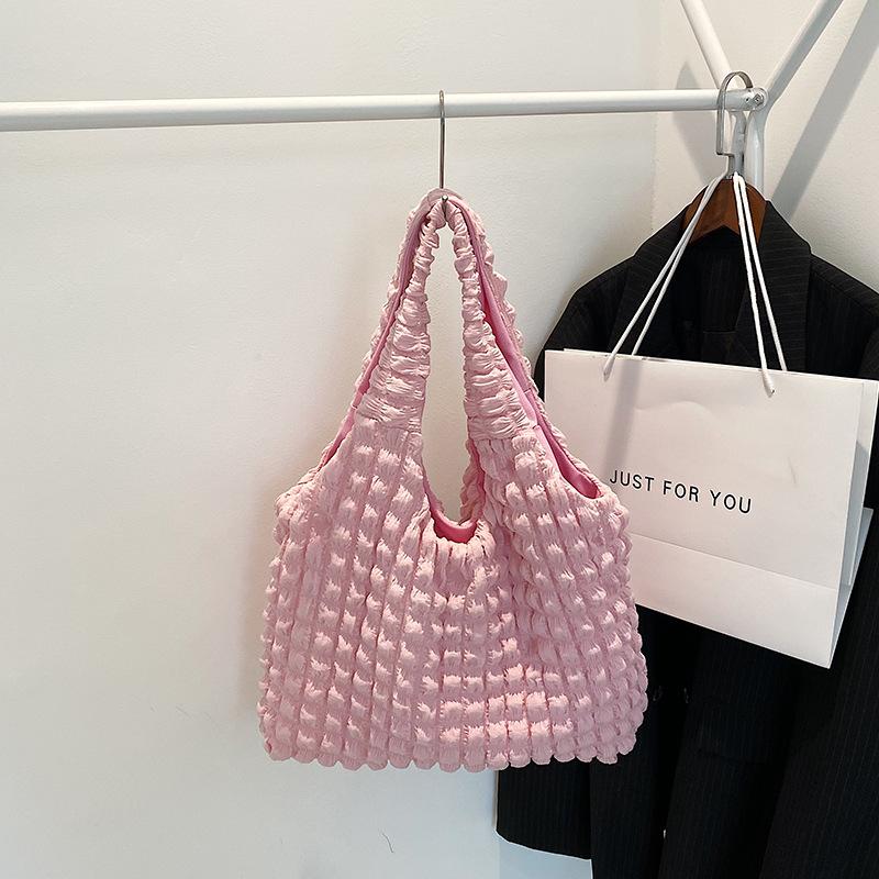 Folded Bubble Shoulder Bag Underarm Bag Women's Large Capacity Canvas Shopping Bag Open Soft and Comfortable