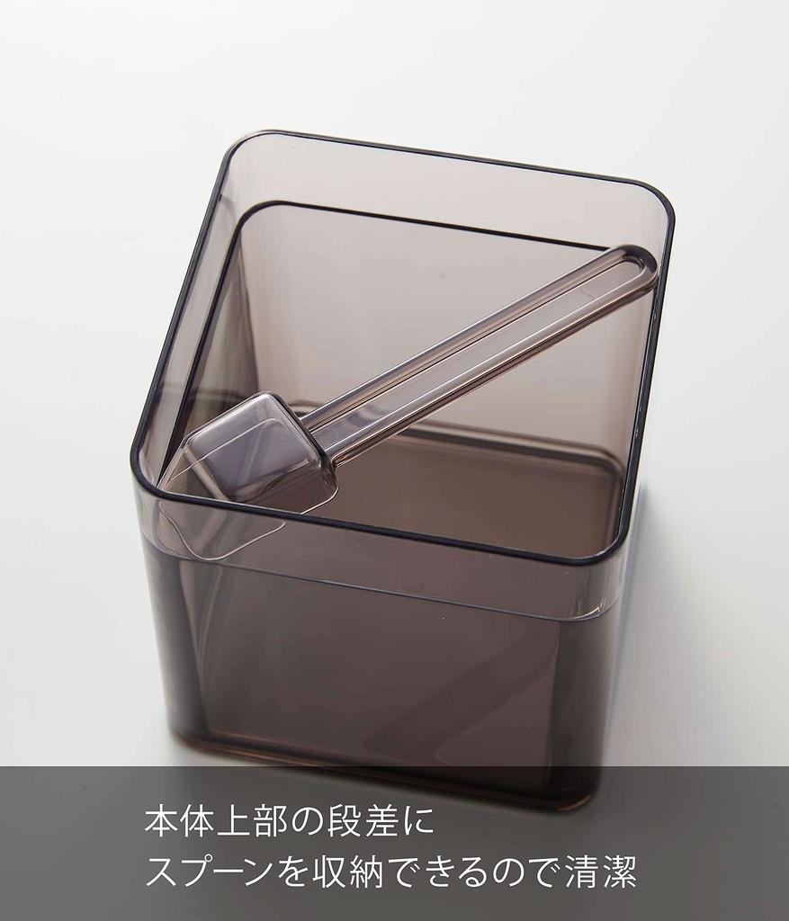 Yamazaki Tower Square Storage Container with Spoon and Valve, Black, Approx. W9.2 x D9.2 x H10.2cm, for Seasonings and Tea Leaves, Anti-oxidation,