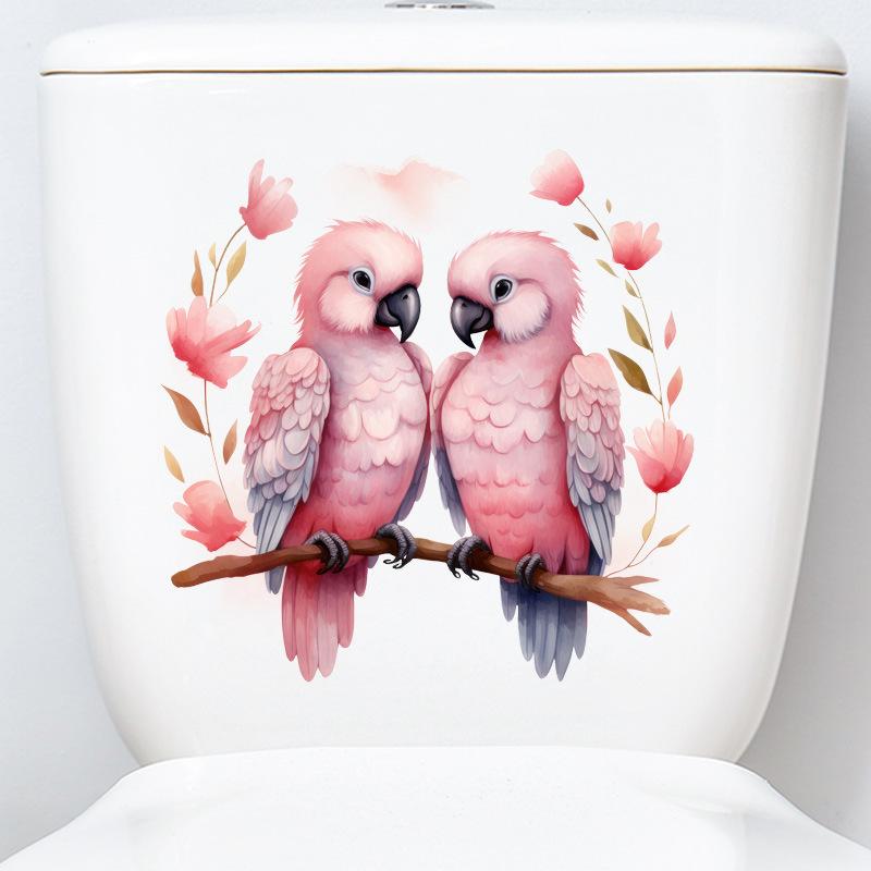 Cute Sweetheart Bird Self Adhesive Removable Toilet Lid Sticker Bathroom Home Decor
