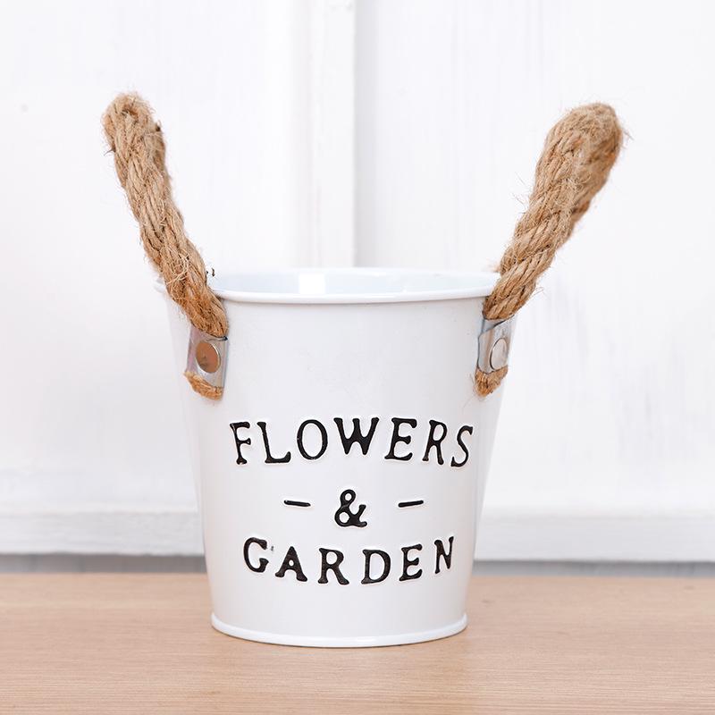 Nordic Style Colorful Tin Flower Pot with Hemp Rope: Wrought Iron Succulent Planter & Desktop Storage Ornament