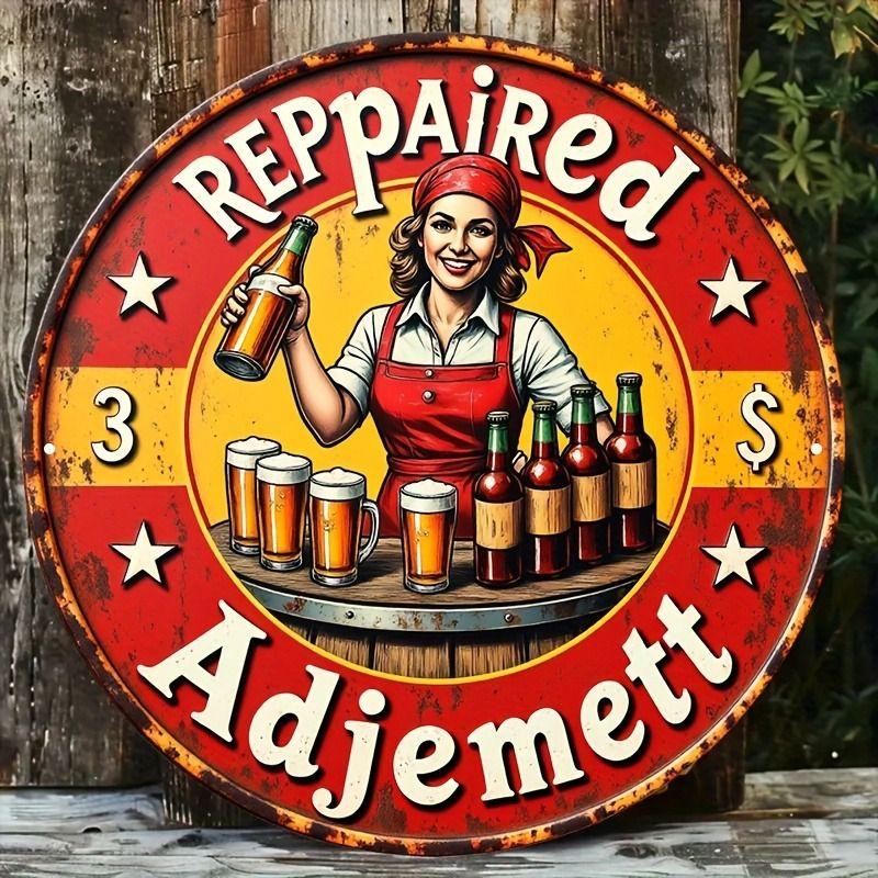 Retro Girl Tin Metal Logo Round Painting for Bar Restaurant