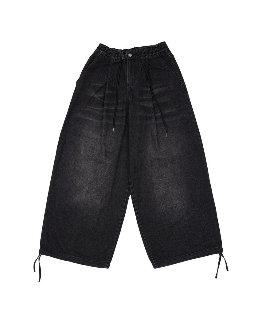 DOUBLE JD Back Pocket Zipper Denim Pants (Black)