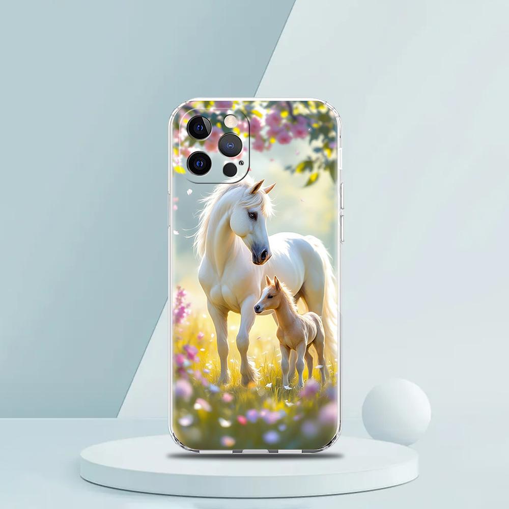 Coque de téléphone transparente en TPU souple pour iPhone 16 15 14 13 12 11 Pro Max XR 8 7 Plus XR Coque antichoc Motif Animal Cheval