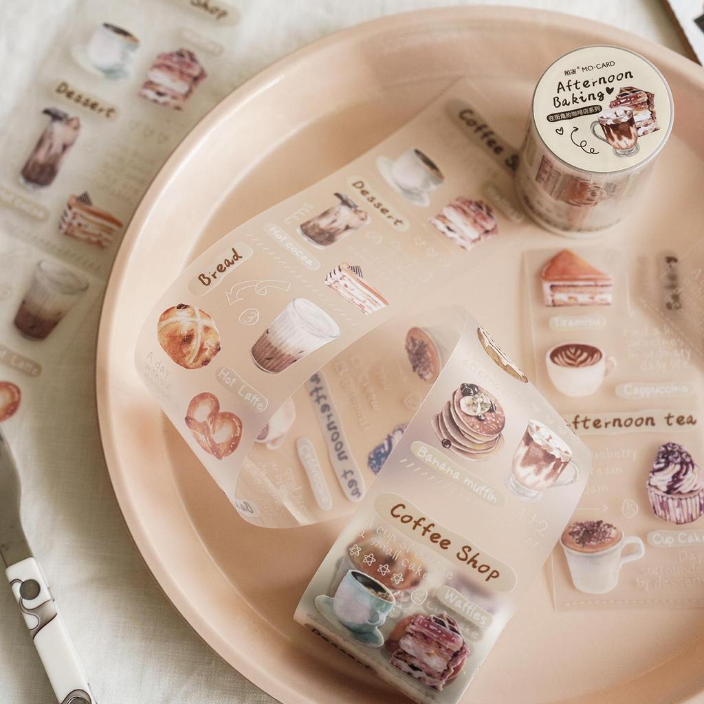 200cm/Roll Matte PET White Ink Tape Coffee Shop Series Literary Ins Style Handbook DIY Decorative Stickers