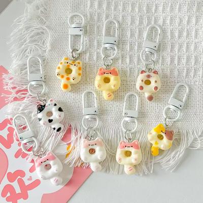 Cute Donut Cat Keychain Bag Pendant Student Backpack Decoration Best Friend Phone Chain Small Gift Accessory