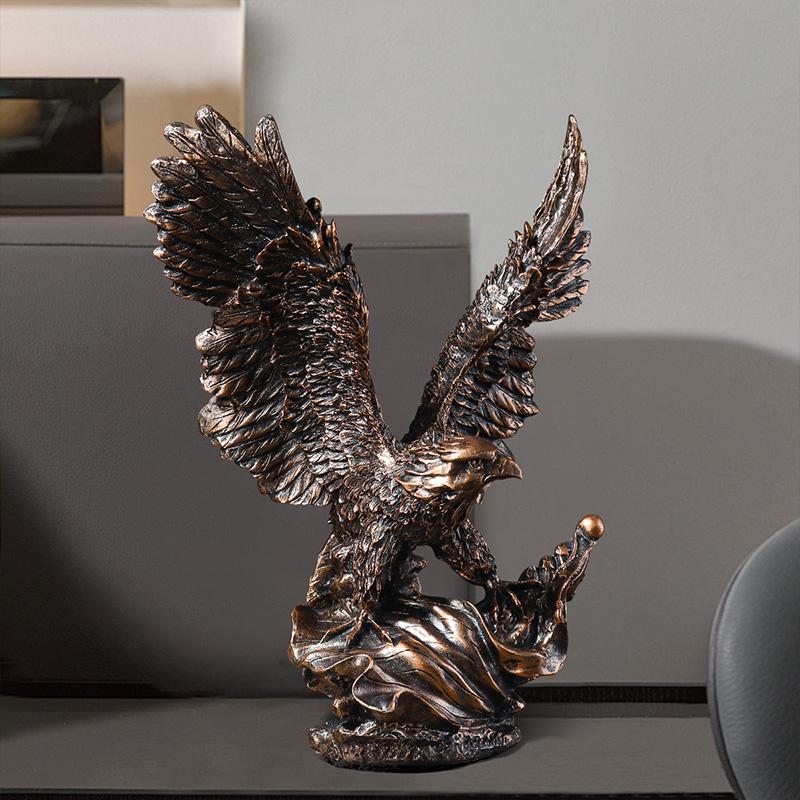 Antique Bronze Lifelike Eagle Sculpture Resin Animal Statue Home Decor Craft Ornament for Bedroom and living room