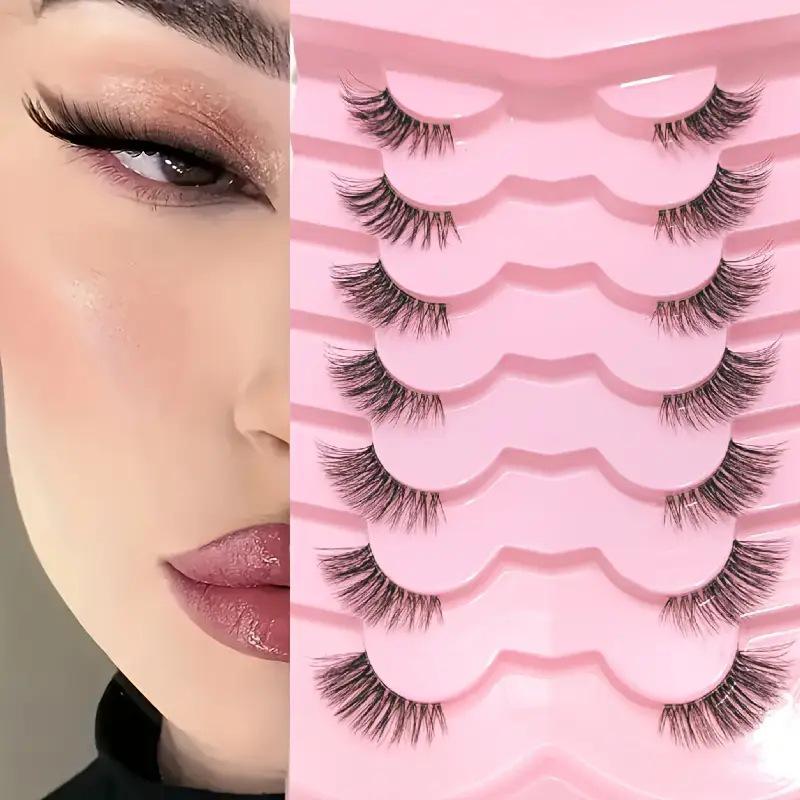 European & American Fox-Eye Slanted False Eyelashes, Dense & Curled, Synthetic Fiber Half Lashes - 10 Pairs