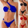 Kostium Kąpielowy Damski Jednoramienny Dwuczęściowy Bikini Wysoki Stan Trójkątny Plaża Wakacje Modelujący