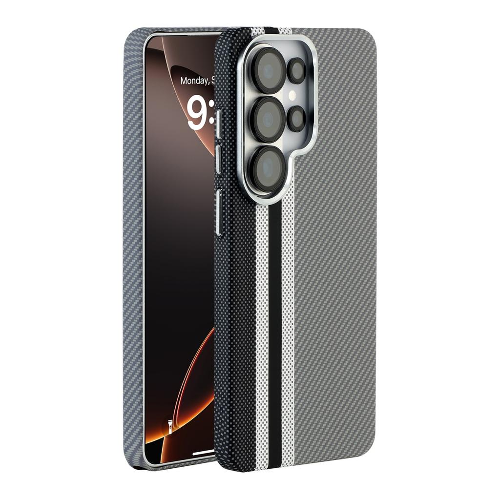 Funda de Carga Inalámbrica con Patrón de Fibra de Carbono y Kevlar para Negocios para Samsung S26 Ultra S25 S24 Ultra para MagSafe Cubierta Fina Anticaídas