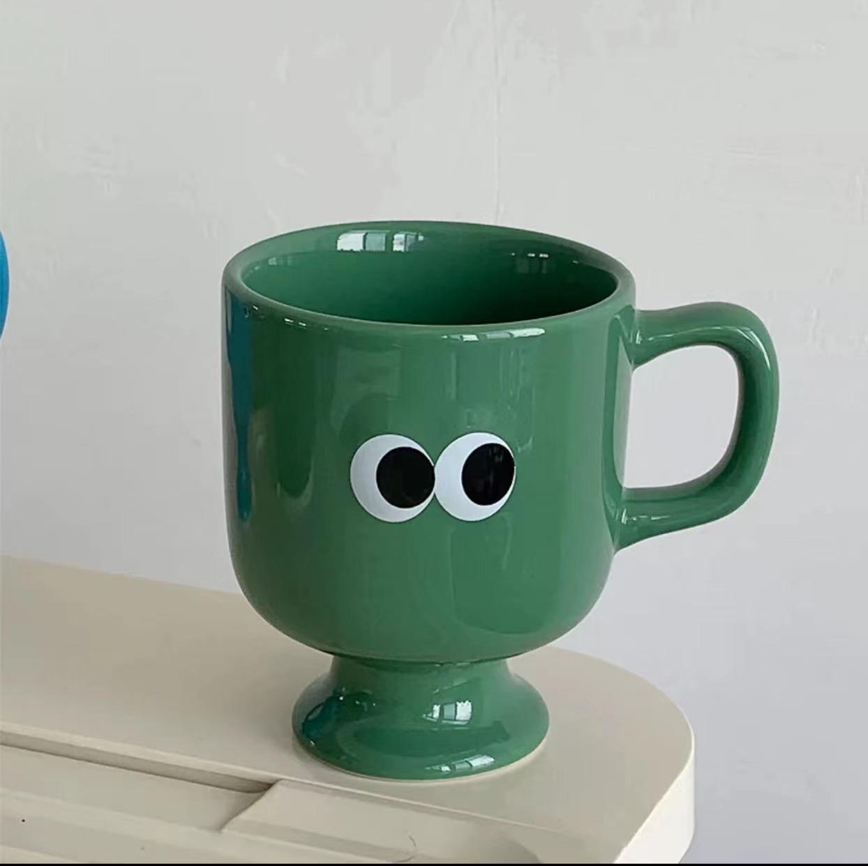 

Color Mug Big Eye Mug Korean Vintage Ceramic Coffee Milk Cup Mug Can Be A Love Couple Water Cup Gift 250ml зелений
