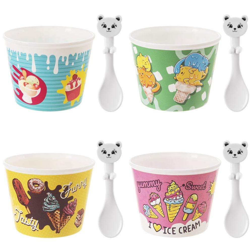 4x Ice Cream Cups with Spoons for Ice Cream Dessert Bowls for Children Set