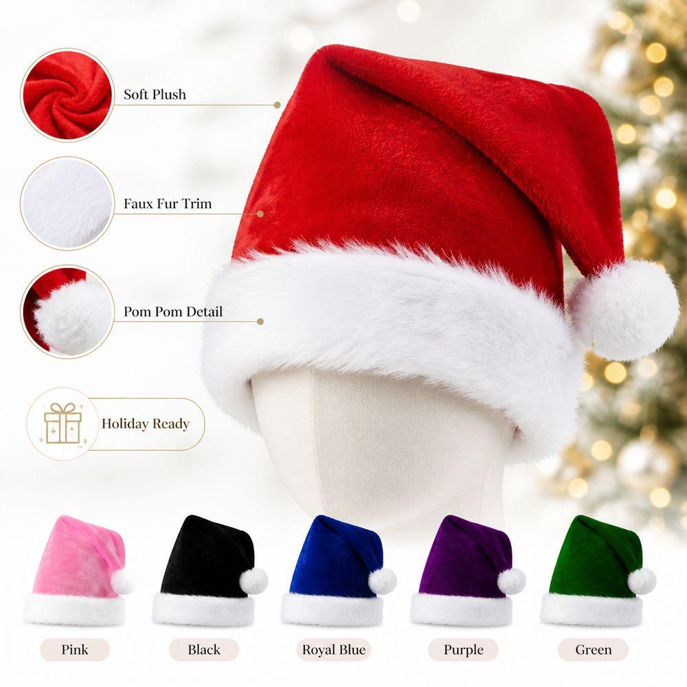 Gifts Long Christmas Santa Hat Faux Fur Trim Thickened Soft Fabric Christmas Hat Pom Pom Festive Santa Cap Christmas Parties