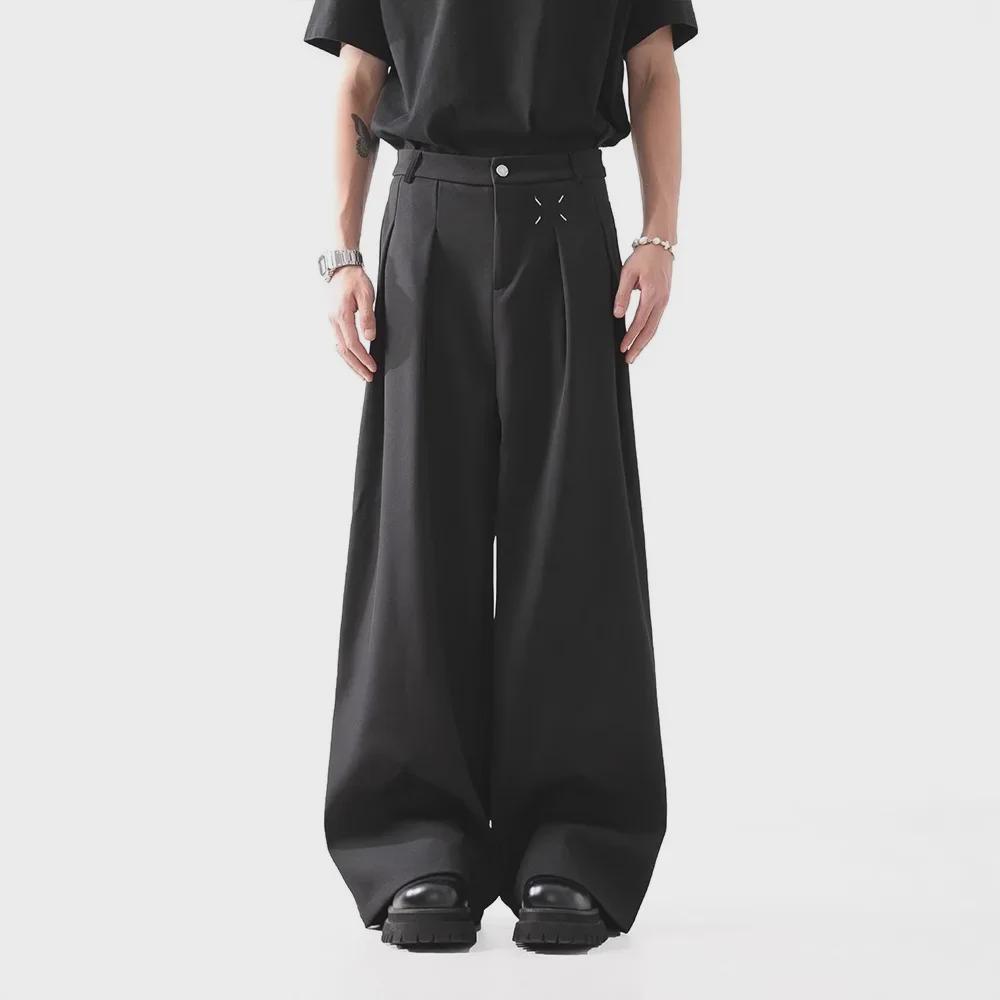Men's Wide-Leg Black Trousers - Cleanfit, Casual, Professional - Spring/Autumn Collection