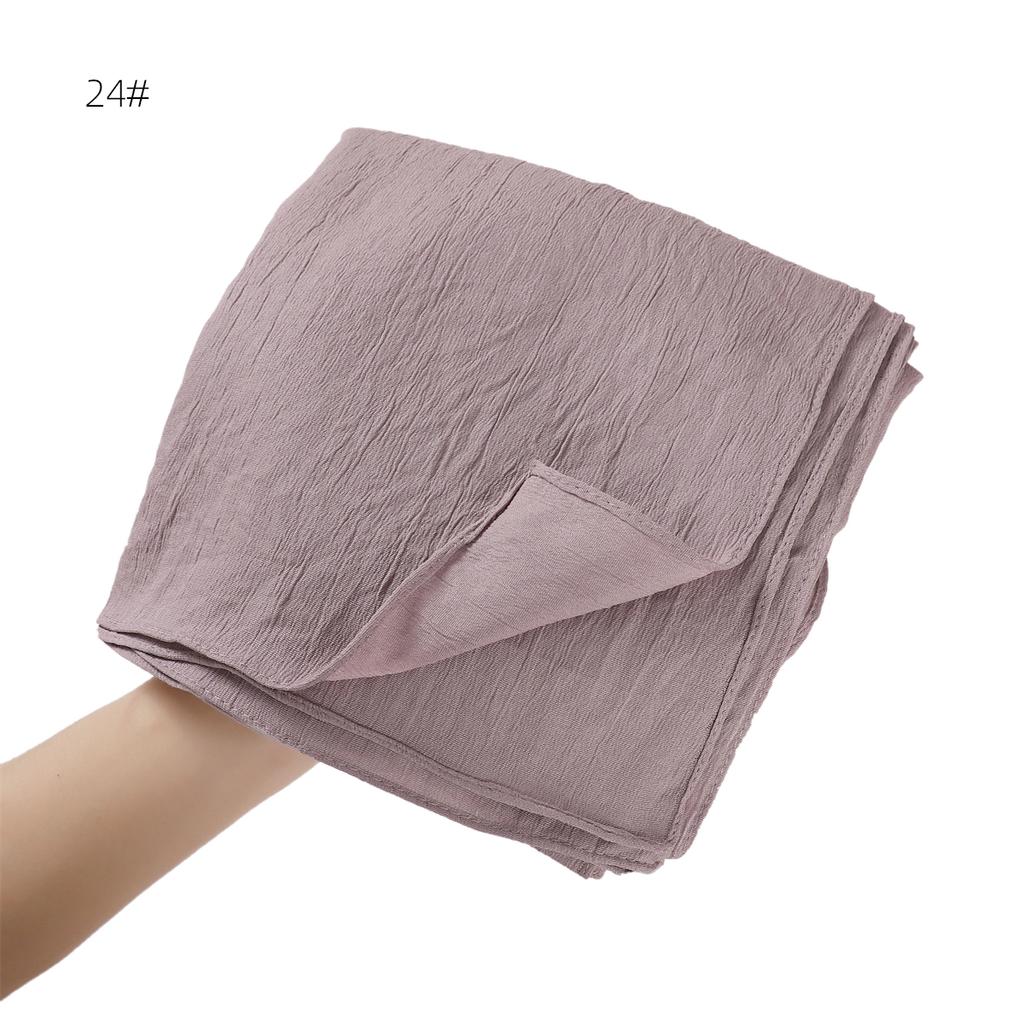 High Quality Breathable Elastic Wrinkle Long Scarf Women Plain Color Polyester Crinkle Soft Hijab Muslim Ladies Turban Headwraps