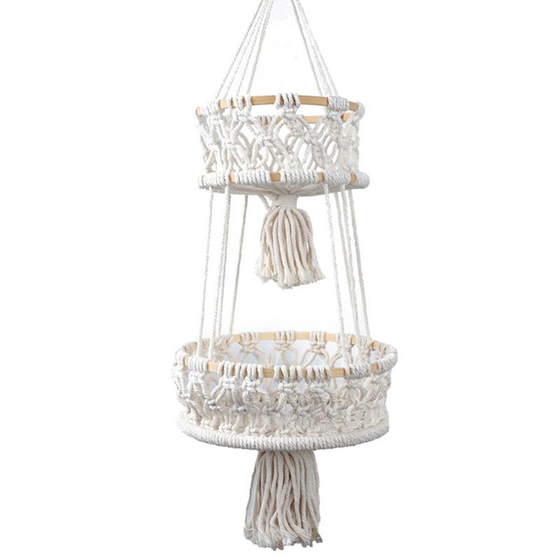 Hanging Fruit Basket 3 Tier Woven Cotton Rope Wall Baskets Kitchen Produce Storage Plant Holder Macrame Boho Home X3UC