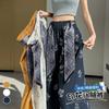 Women High Waist Floral Printed Loose Wide Leg Casual Cropped Pants