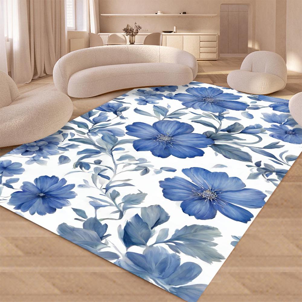Covor de porțelan albastru, albastru și alb, design de covor, lavabil, pentru casă, living, bucătărie, dormitor, covoare antiderapante