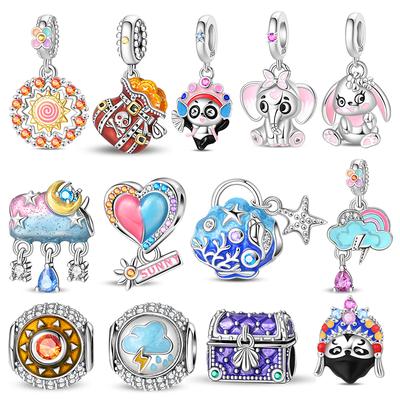 New Copper Charms Panda Rabbit Weather Clouds Rainbow Lightning Beads Fit Original Bracelet Ladies Diy Jewelry